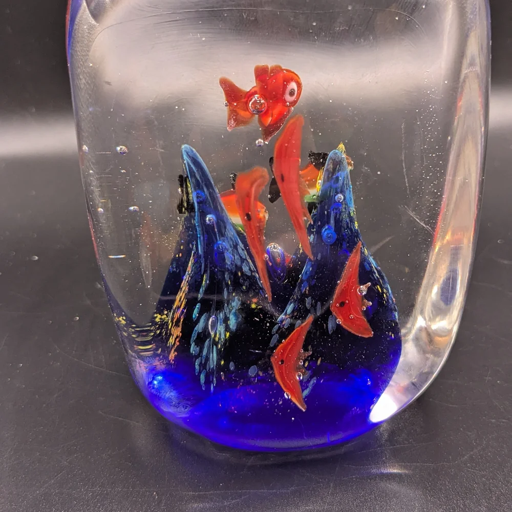 Vintage Murano Art Glass Fish Aquarium Sculpture Paperweight Mid Century